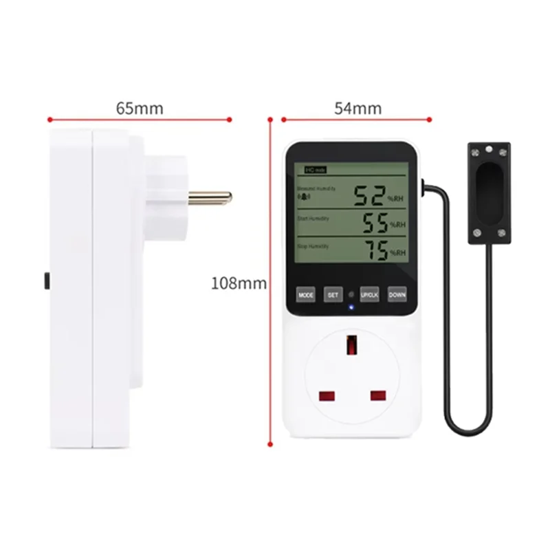 B98A-Humidity Controller Outlet 230V 13A Digital Thermostat Humidity Sensor 20- 95%RH UK Plug