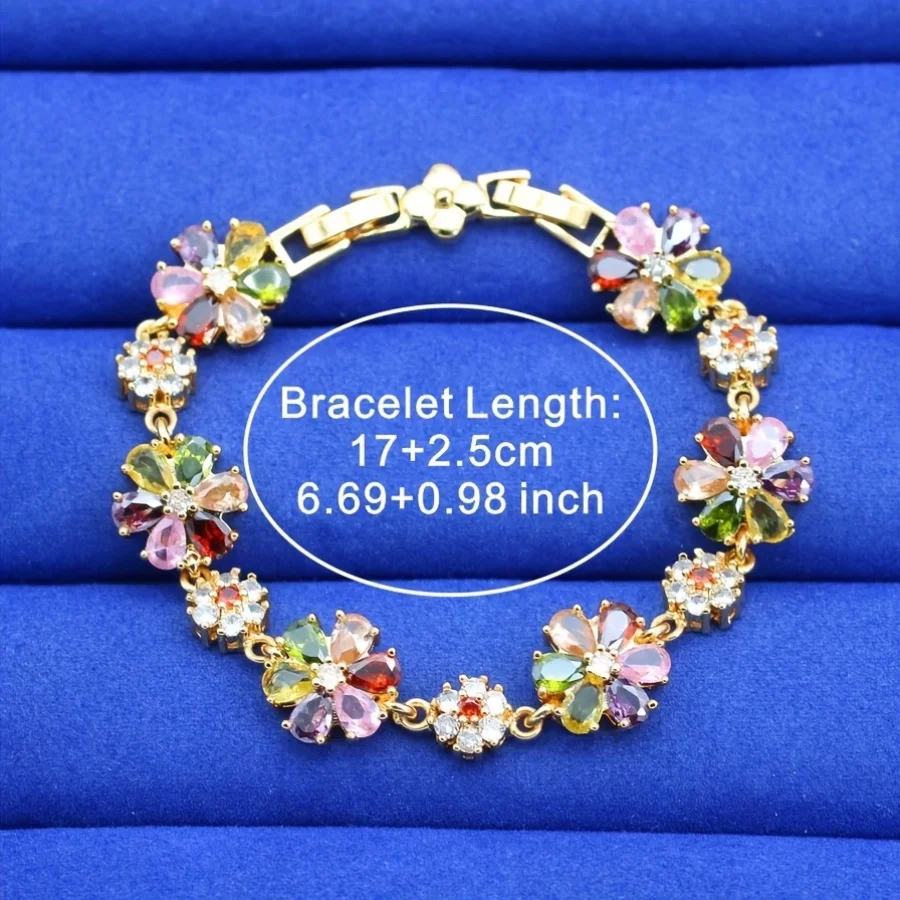 18k Gold Plared Multicolor Zirconia Bracelet Wedding Jewelry for Women Party Gift