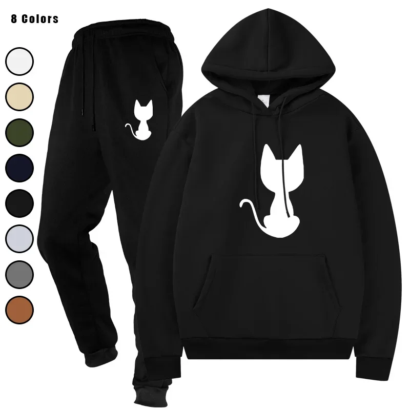 

2025 Autumn and Winter Men's Printed Leisure Fashion Hooded Sports Running Coat 2 - piece Set