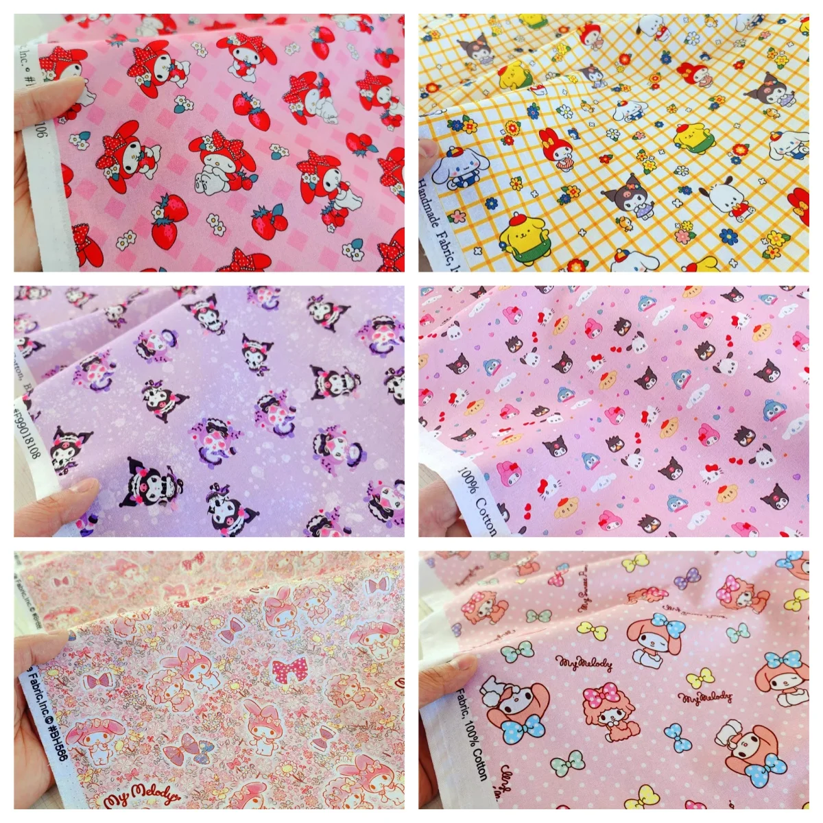 Sanrio My Melody Kuromi Fabric, 100% Cotton Fabric for Sewing Patchwork, DIY Quilting Fabrics, Sew Child Clothes, Dress Material