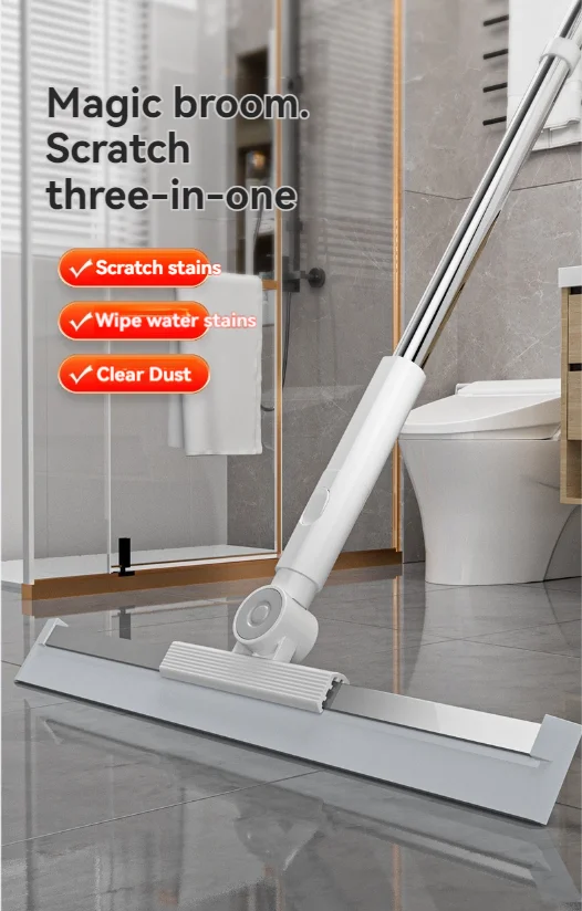 Escoba mágica de silicona para suelo de baño, rascador de limpieza para el baño del hogar, mango de plástico, uso seco y húmedo dos en uno