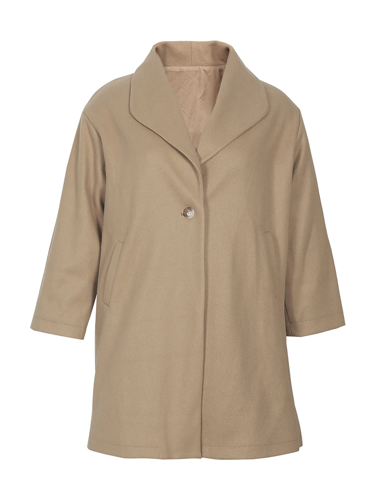 معطف نسائي مقاس كبير بجيوب مائلة واحدة الصدر بلون سادة وطية صدر السترة للخريف والشتاء جديد الخريف والشتاء أفضل الخيار #2