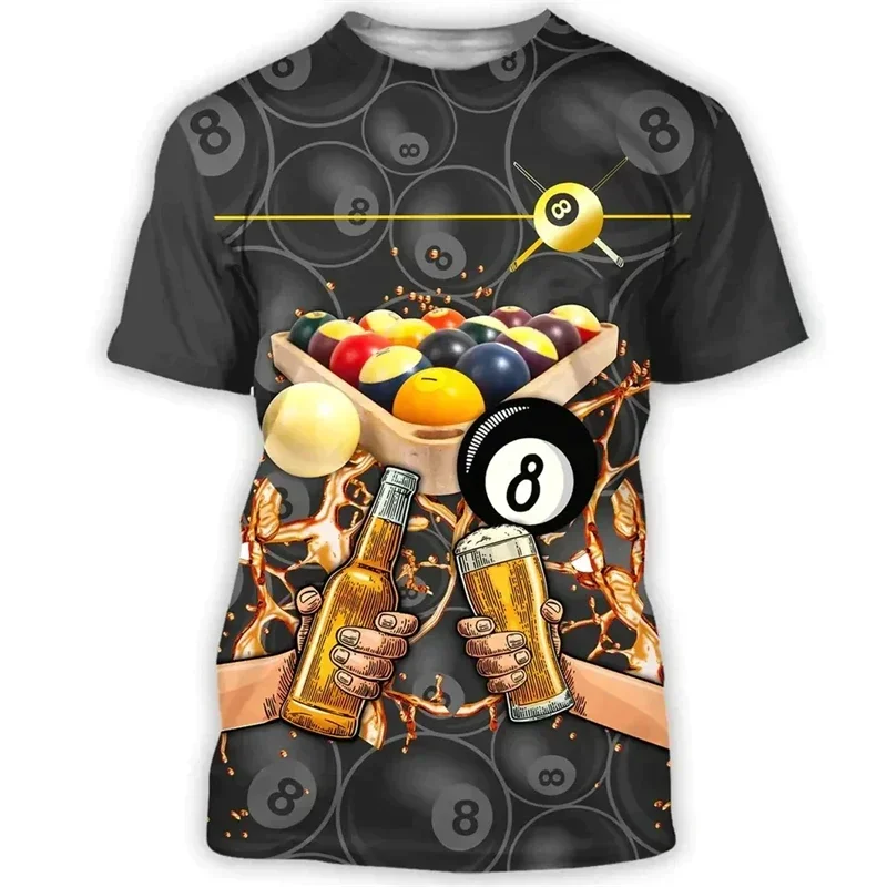 Number 8 billiards jersey, men's black ball 3D printing, men's top, daily casual wear, street clothing, short sleeved T-shirt