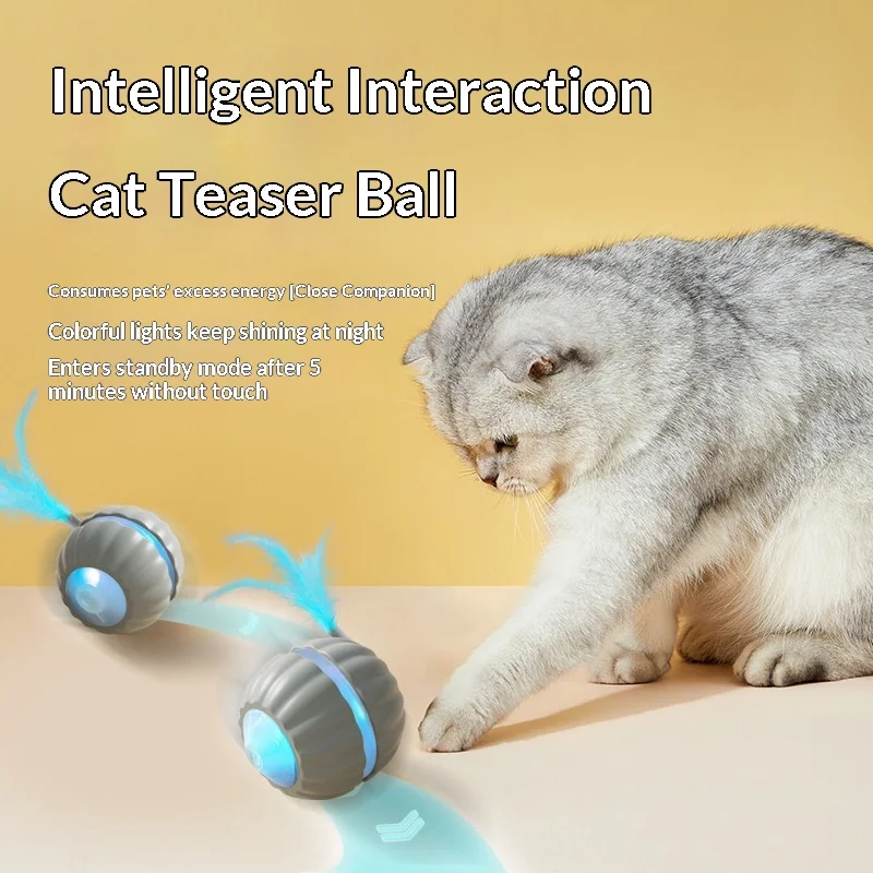Juguete interactivo recargable para gatos con pluma, rodante - imagen 4