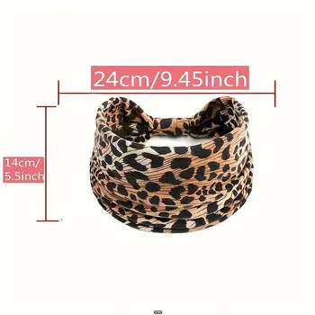 4 fasce sportive con stampa leopardata, fascia elastica con bordo largo e annodata a croce europea e americana 8 best sales accessori per capelli con fascia - №5