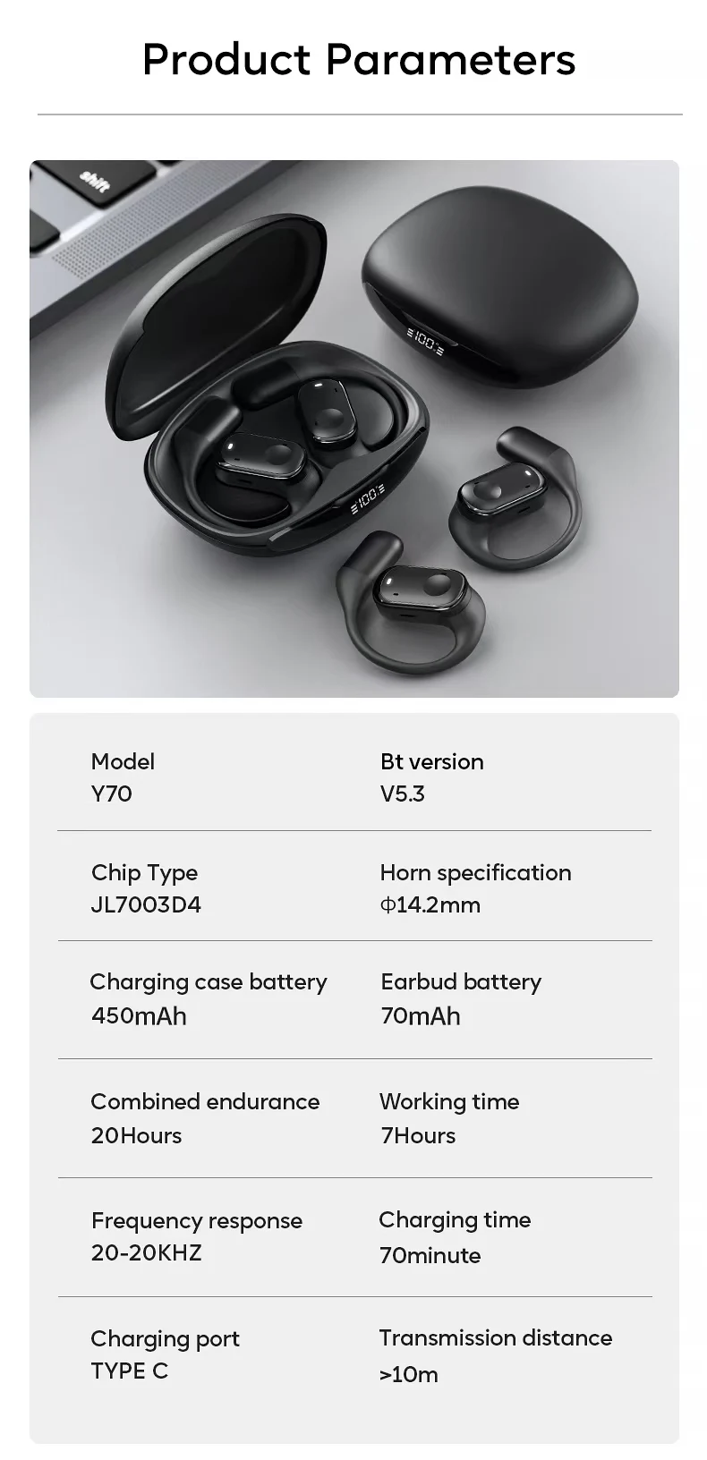 Open-Ear Headphones with Stable Comfort & Hi-Res Sound Pure Bass Boost Bluetooth 5.3 Earbuds OWS Wireless Headphones for Sports