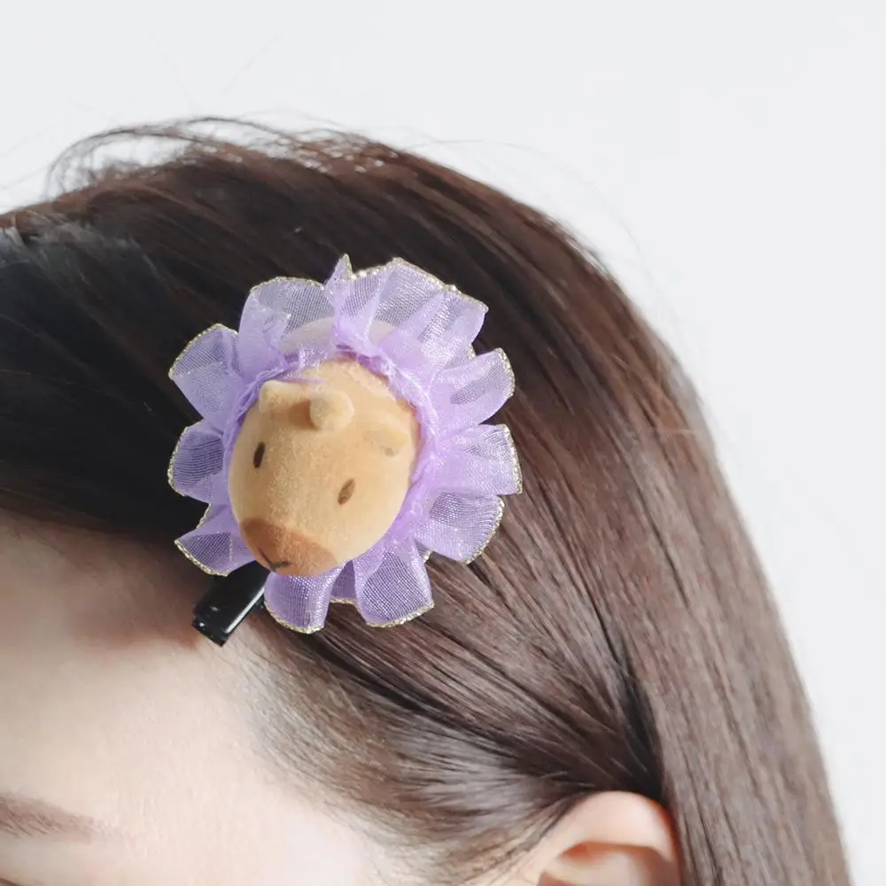 6 قطع لطيف الكرتون كابيبارا الربيع مشبك شعر 3D أفخم دبوس الشعر مضحك كابيبارا إكسسوارات الشعر DIY Kawaii الأطفال أغطية الرأس