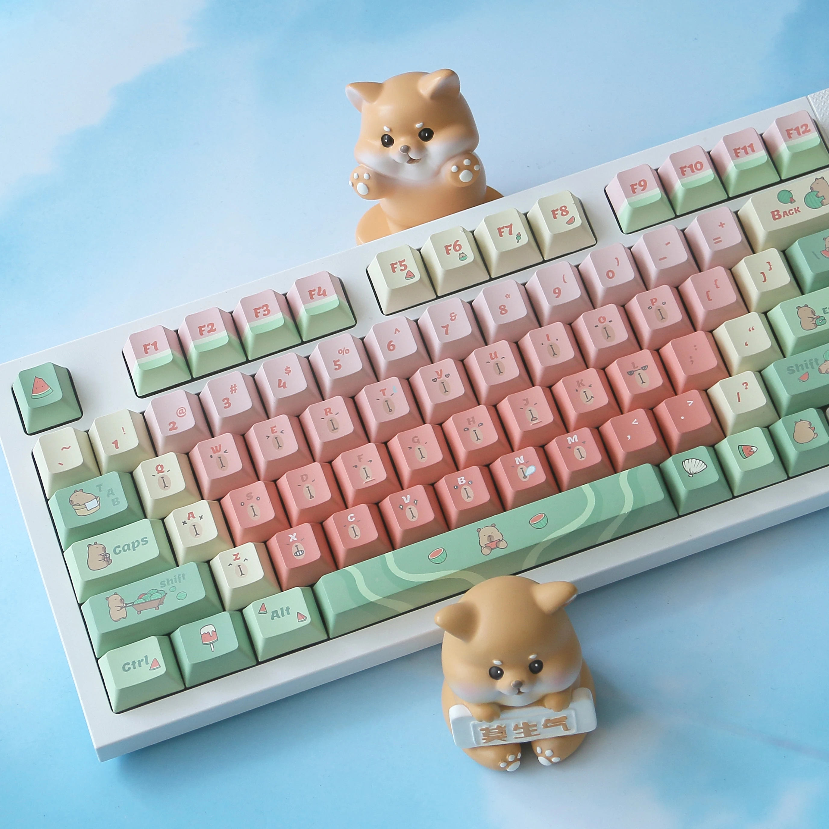 Imagem -05 - Capivara Melancia Keycap Rosa Verde Verão Cute Cherry Qx3 Teclado Mecânico Interruptor mx Faça Você Mesmo Pbt Gradient Keycap 134 Chaves