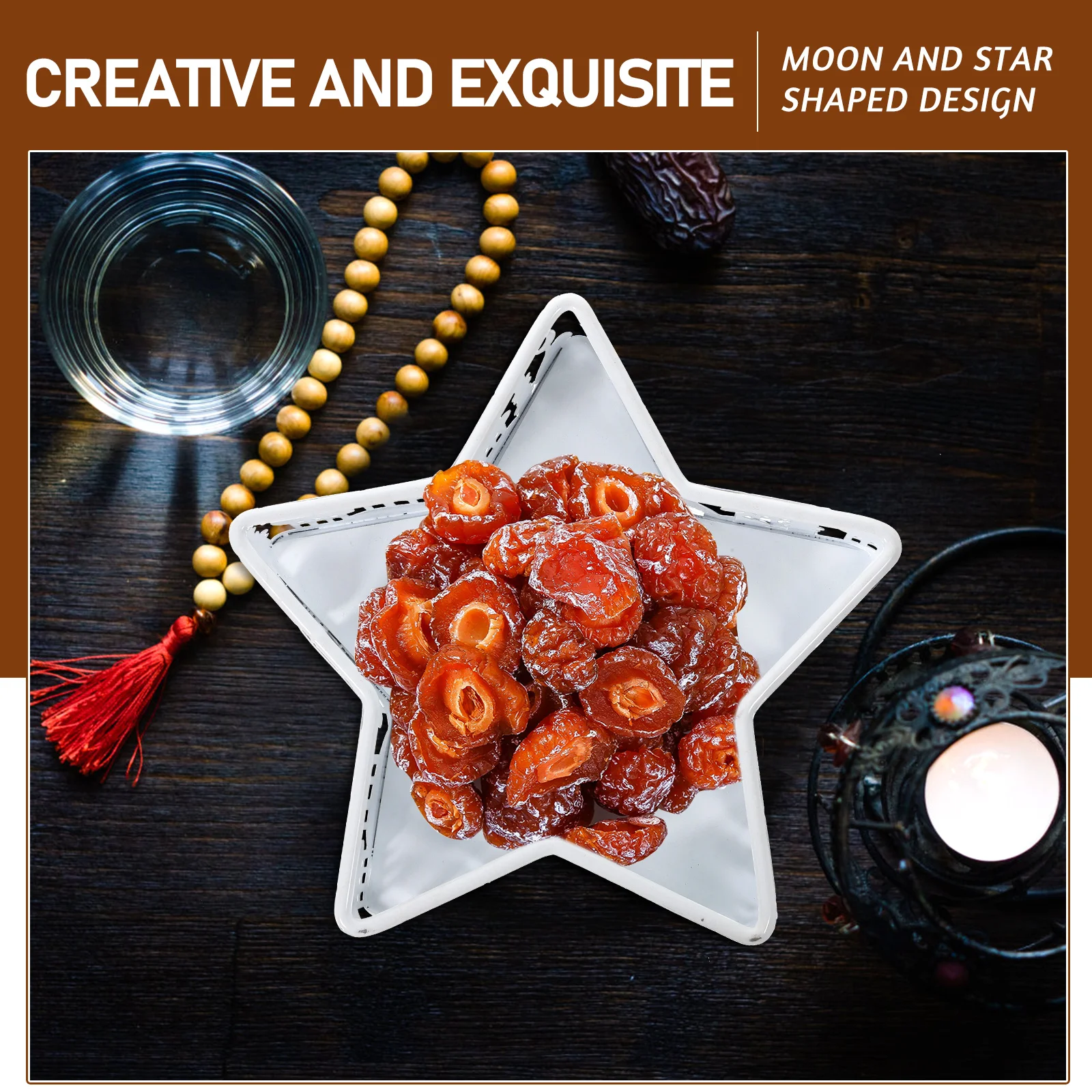 

Iron Wood Moon Star Tray Eid Festival Decor Dessert Plate Snack Ramadan Serving Kitchen Bar Home Party Hotel Restaurant