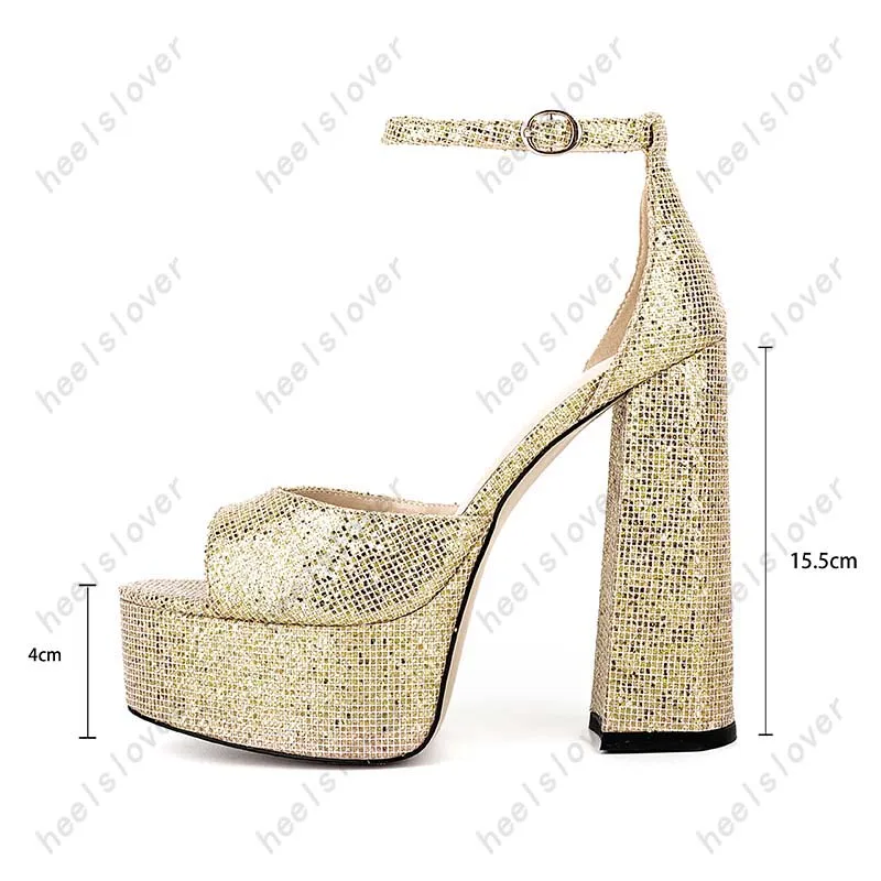 Ahhlsion New Women Sandals Waterproof Stable Hoof Heels Round Toe Pretty Gold Silver Party Shoes Ladies Plus US Size 5-10.5