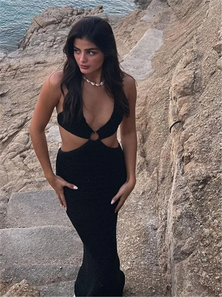 Sexy Open Ba Beach Dr Damen Ter Ne Rock Hohe Taille aushöhlen Street Sle Frühling Sommer Herbst V-Ne A-Linie