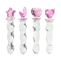 Cute Pink Smooth Crystal Glass Anal Plug Vaginal Anal Beads Dildos Plug Massage Masturbation Adult Sex Toys For WomenMen