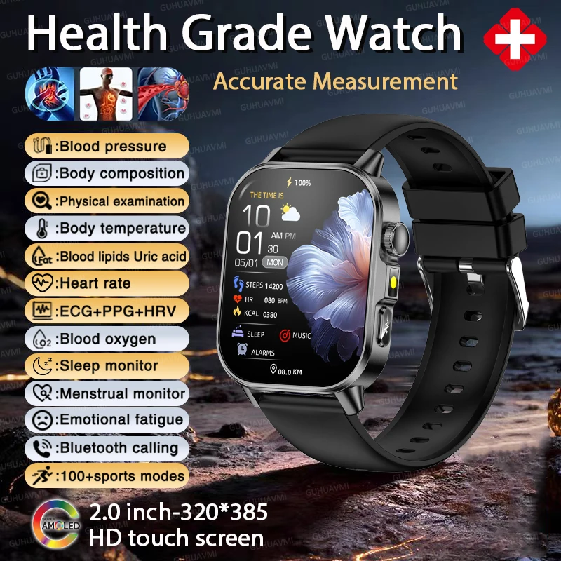 Nursing Grade ECG+PPG Smart Watch for Men, AMOLED Screen