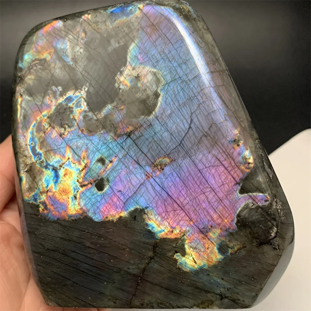 Bigger Unusual Natural Purple Yellow Light Labradorite Ornaments Huge Standing Heal Beads Orange Light Labrador Stones Specimen