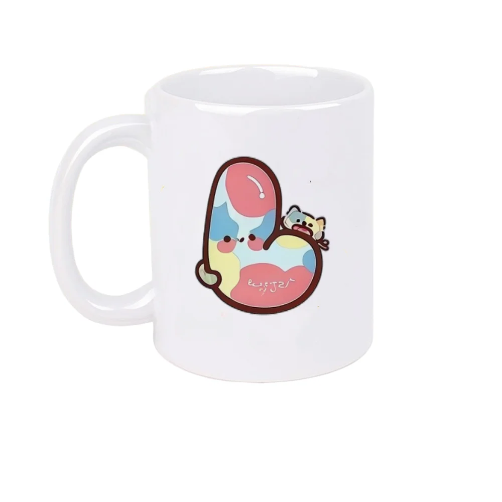 11oz ceramic coffee mug with cute colorful cloud and cat print featuring 