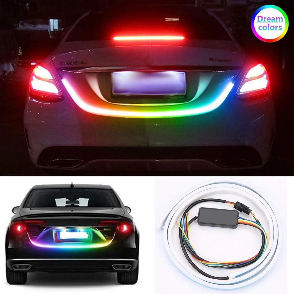 120cm Car Trunk Taillight Color Dynamic Reversing Warning Light Bar 12V Automatic Additional Brake Turn Signal Light