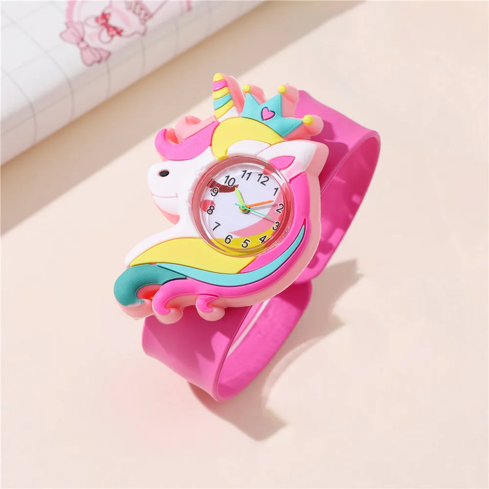 Pink Unicorns Children Watch Cartoon Birthday Gift  Girl Boy kid Study Time  Clock  Cute Wristwatch