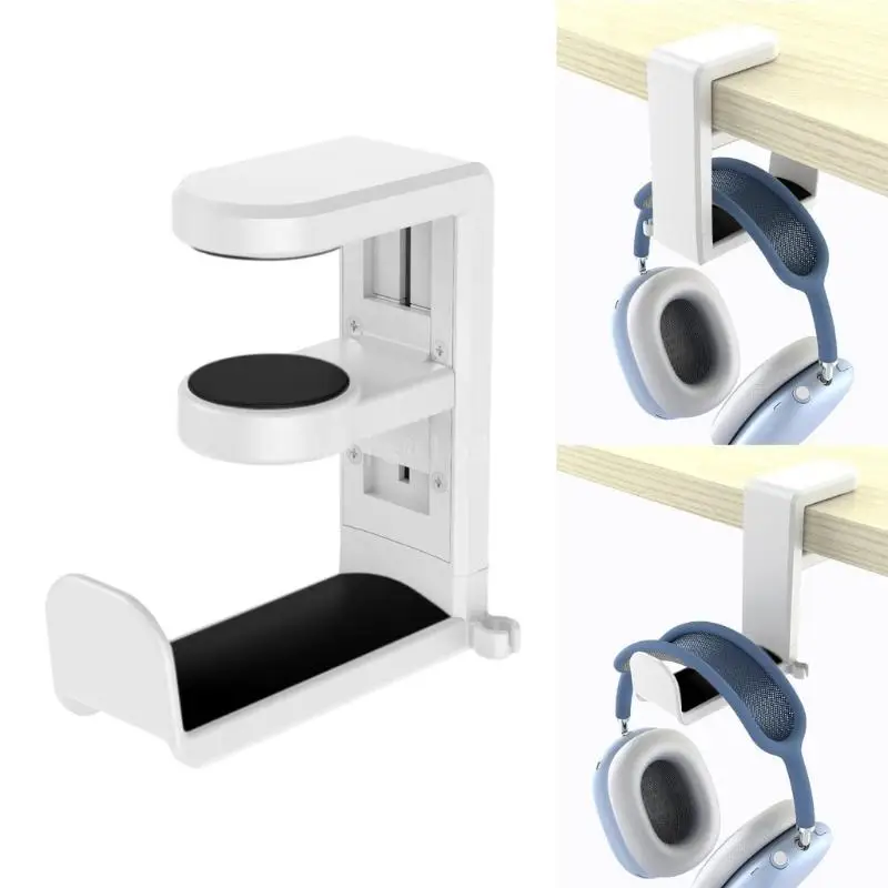 Under Desk Headphone Stand Holder, PC Gaming Headset Hook Hanger Mount with 360 Adjustable Rotating Arm Clamp