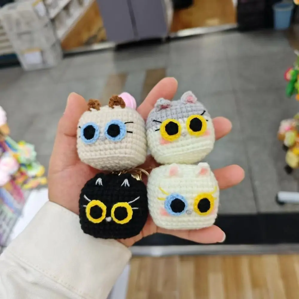 Jewelry Gift Bag Charm Handmade Crochet Cat Animal Animal Keyring Cat Head Keychain Woven Mini Pendant Knitted Kitten Backpack