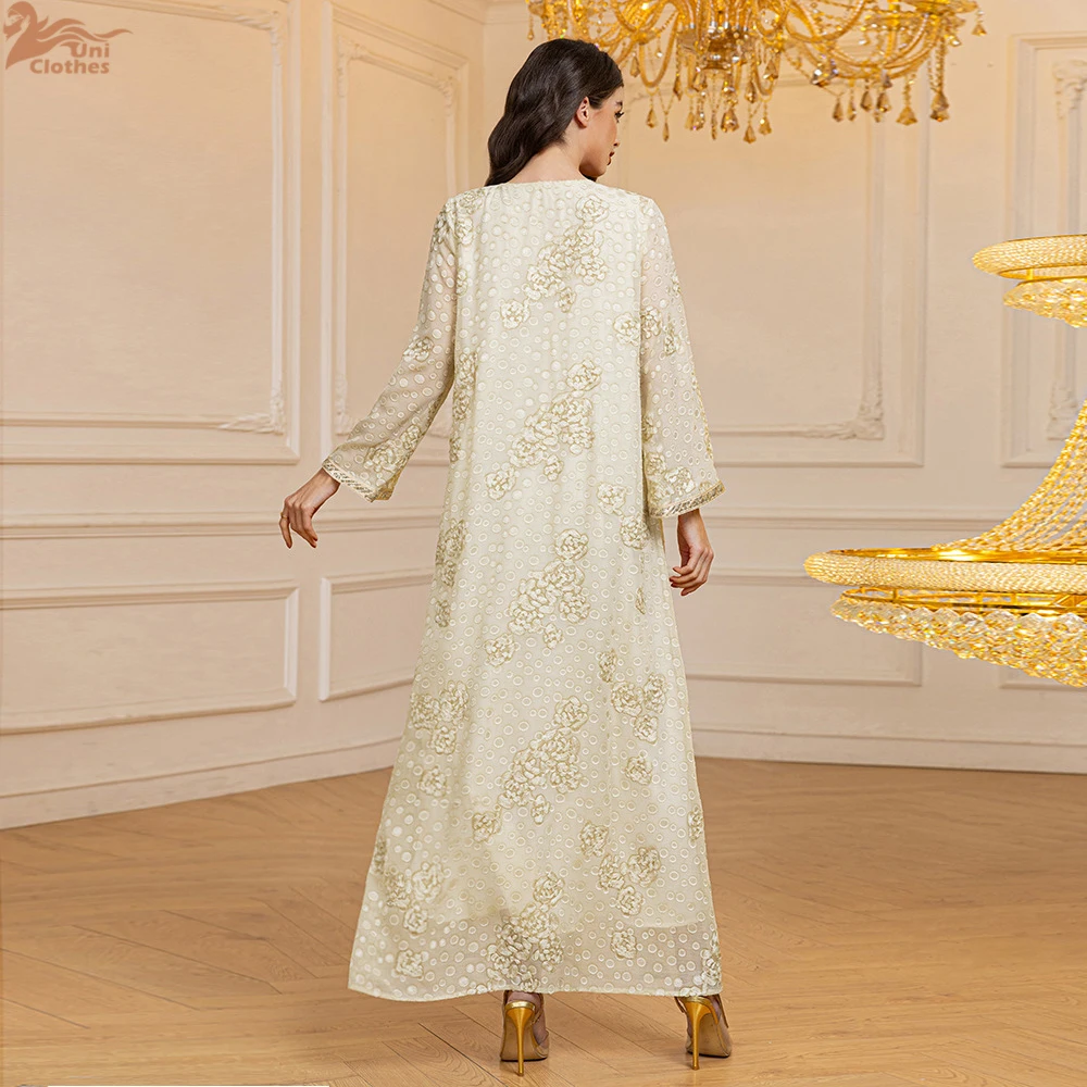 2025 printemps mousseline de soie paillettes Jalabiya Eid Djellaba dubaï Abaya robe musulmane pour les femmes Islam vêtements Kebaya Caftan Marocain Femme