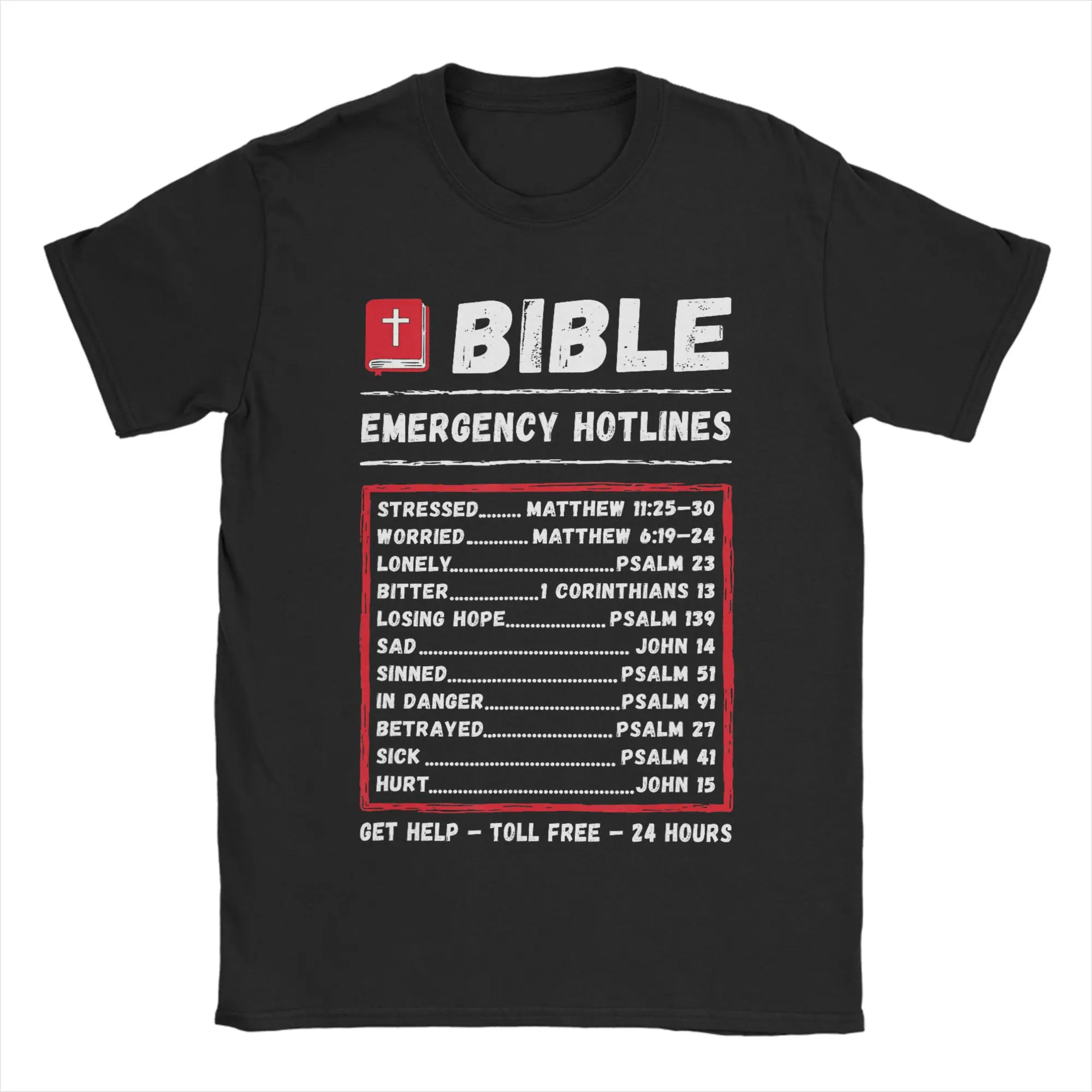Men's Bible Emergency Hotlines Christian Scripture Jesus Number T Shirts  Cotton Tees Summer Streetwear Short-Sleeve  Tee Shirt
