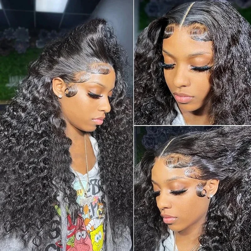 40 44 Inch Deep Wave Lace Front Wig 13x4 13x6 Lace Front Wigs Human Hair 250 Density Transparent Water Wave Curly Lace Front Wig image 4