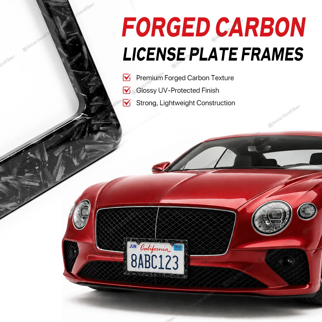 Universal Solid Carbon Fiber License Plate Frame With Black Forged Pattern Unique American Automotive Parts Front And Rear Lice