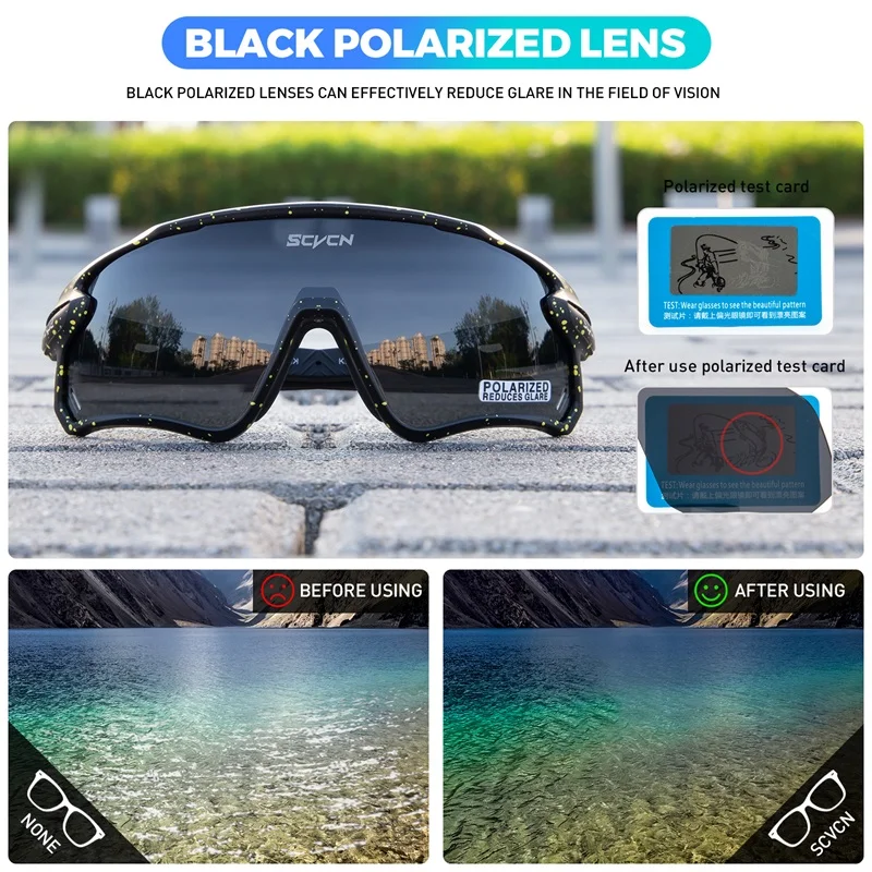 SCVCN óculos de ciclismo polarizados para homens e mulheres, MTB Riding Running óculos, óculos de pesca, bicicleta e bicicleta Eyewear, UV400