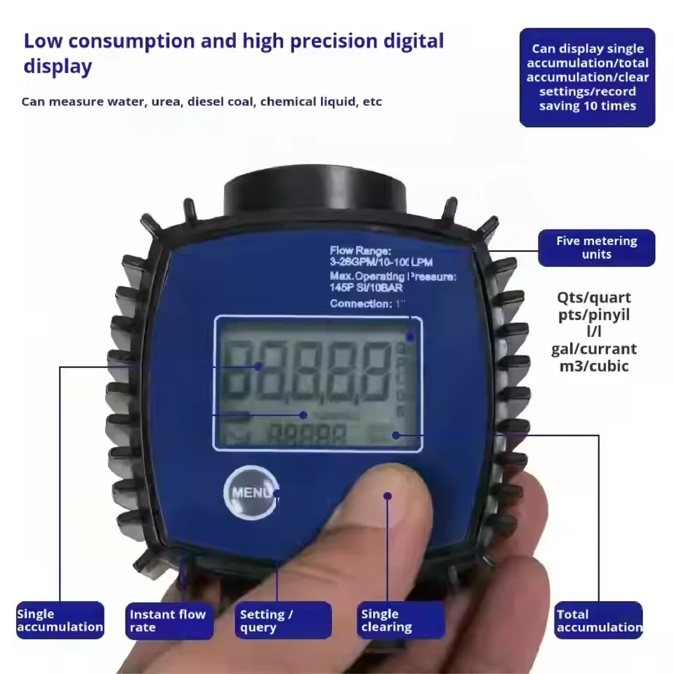 K24 Electronic Turbine Flow Meter Plastic Stainless Thread High Precision Digital Gear Flowmeter for Water Urea Diesel Petrol