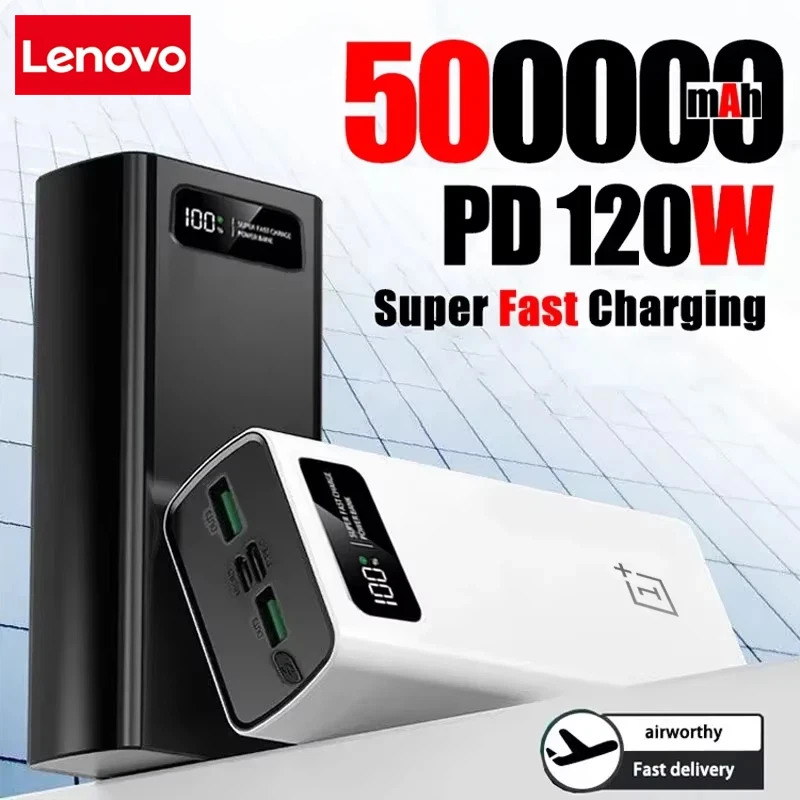 Lenovo 200000mAh LED Digital Display Power Bank High Capacity 120W Super Fast Charging Portable External Battery For IPhone NEW