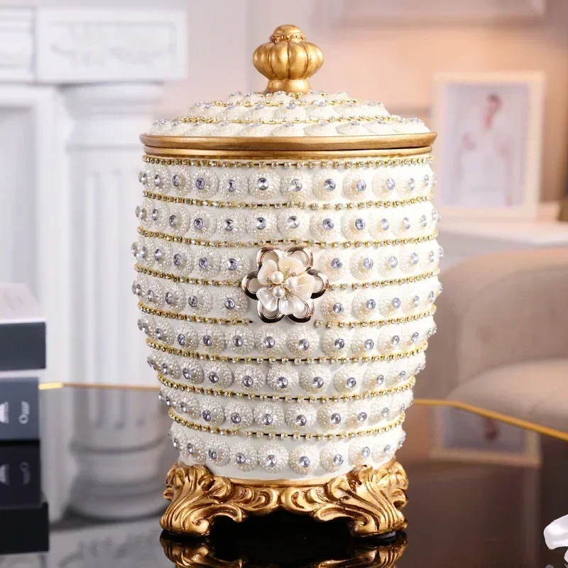 Modern Luxury Diamond Sanitary Trash Bin Resin Ornaments Home Livingroom Table Storage Box Figurines Crafts Accessories Decor