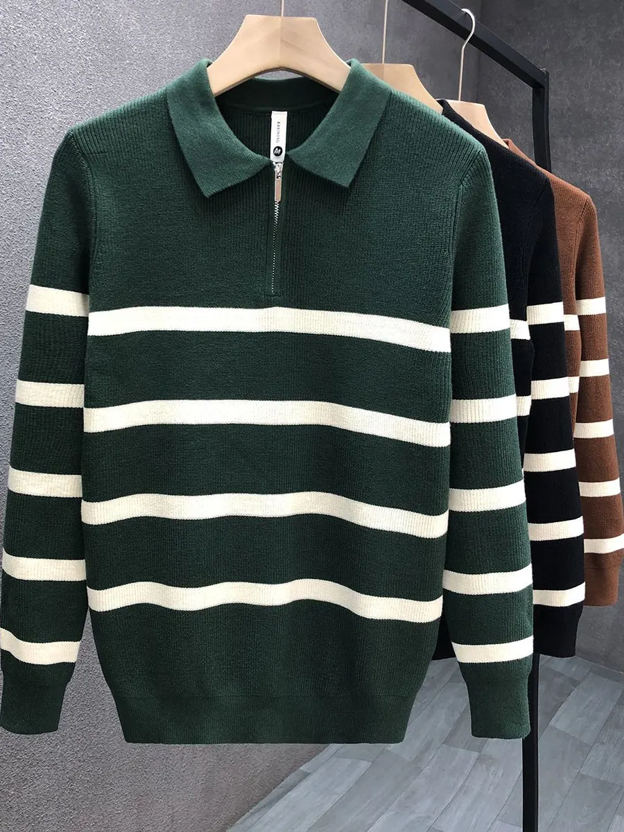 

Men's Ne f Zip Knitwear Casual Sle Polyester Fiber Long Sve Sweater Stripe Pattern Warmth Suitable for Autumn ...