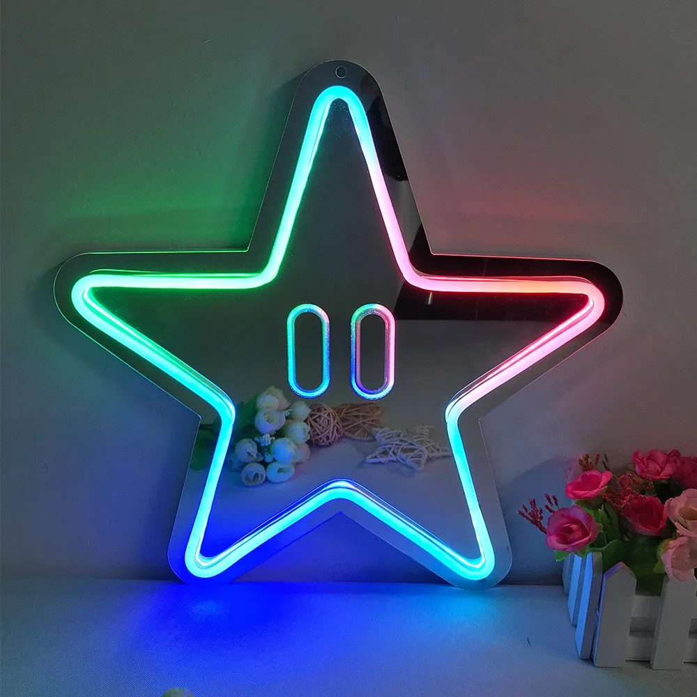 Bluetooth APP Mirror Neon Led Sign Lights for Room Decor Adjustable Color Party Decoration Start Cloud Love Shape Neon NightLamp