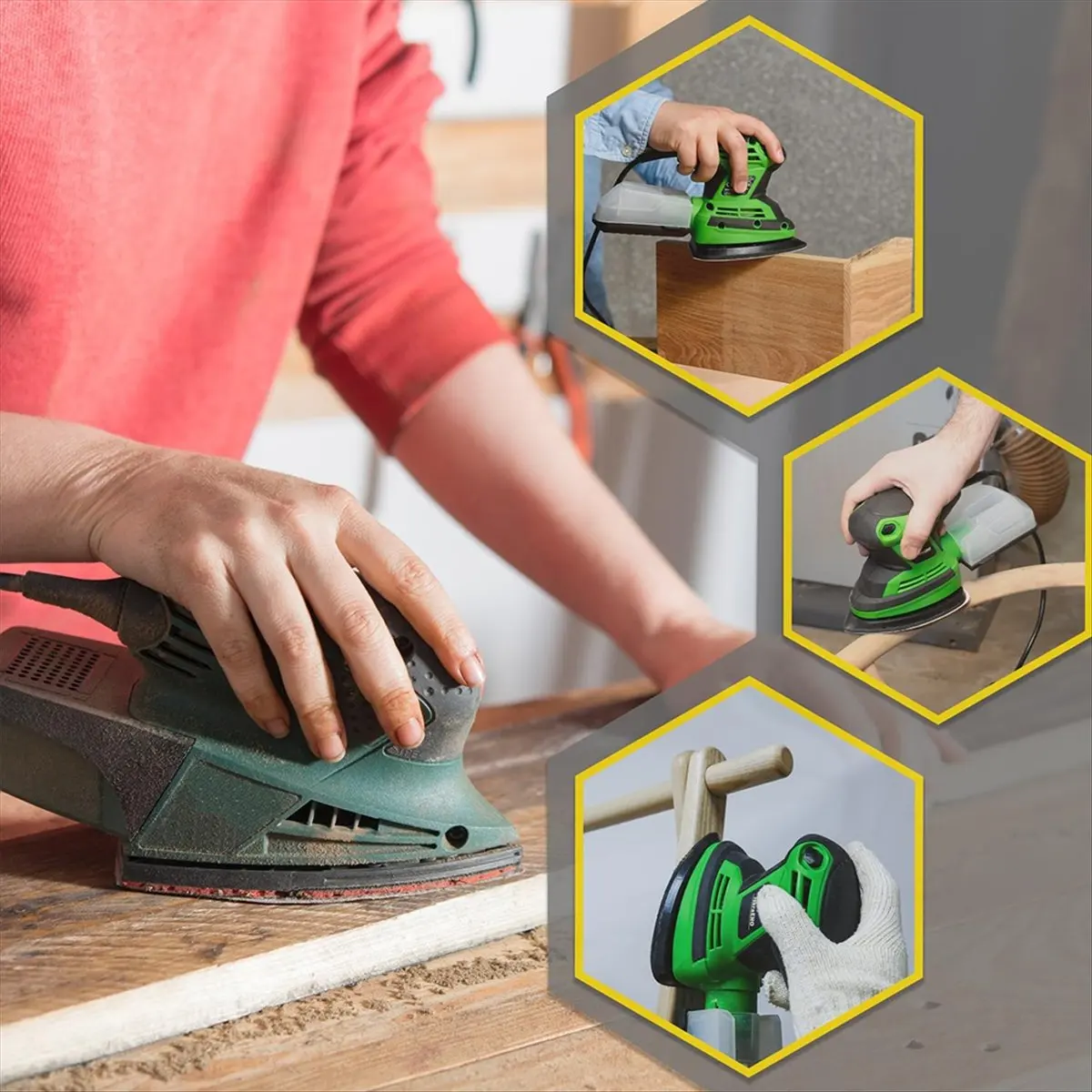 A20I Mouse Sanding Pads 60 Pack,Mouse Sander Sandpaper Assortment, 12 Hole Hook and Loop Detail Sander Pads
