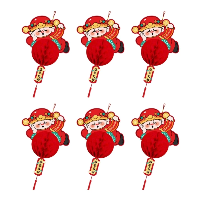 6 Pieces God of Wealth Paper Lanterns for Chinese New Year Seasonal Decorations Dropship