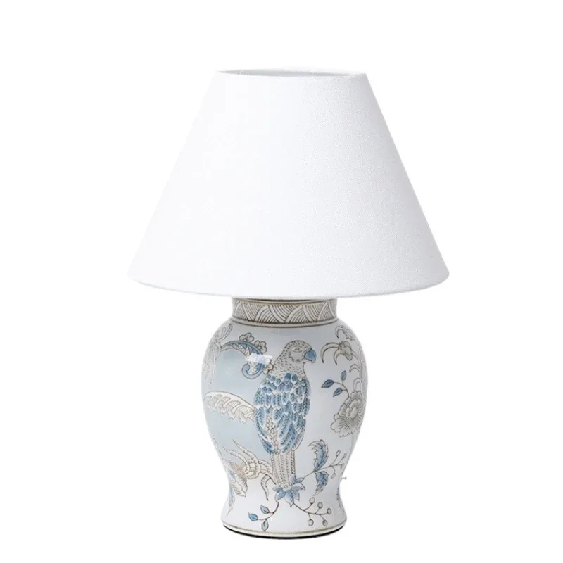 Oriental Paris hand-painted ceramic parrot blue study bedroom table lamp bedside lamp