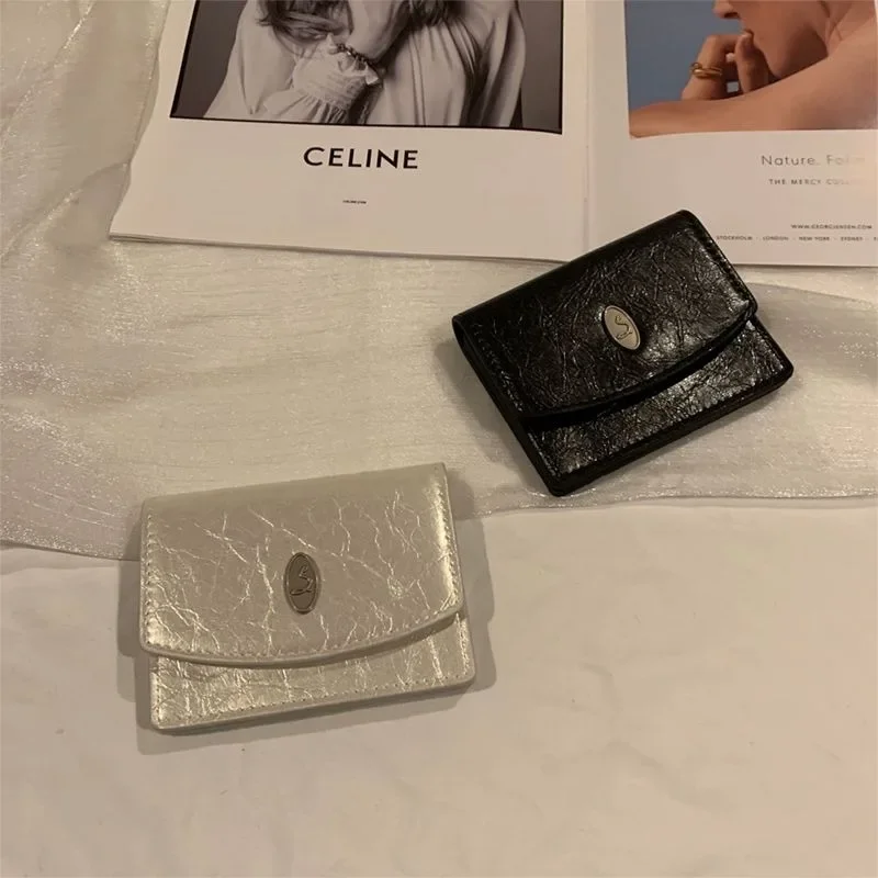 

BOMO Silvery Wallets for Women Korean Style Designer Luxury Card Wallet Leather Fashion Casual Bags for Women Trend 2024