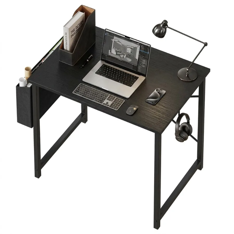 31" Home Office Desk for Small Spaces Computer Desk with Storage Bag and Hook Modern Simple Style Study Writing Table for Bedro
