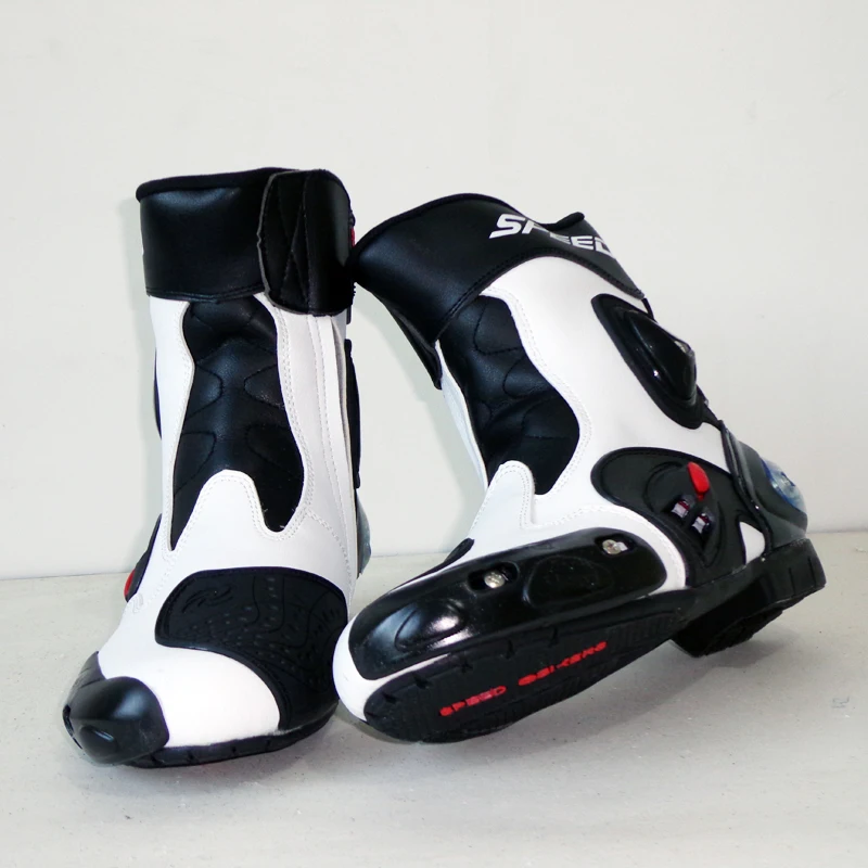 Riding Tribe  Motorcycle Boots  Speed Bikers Moto Racing Motocross Faux Leather Shoes A004 Black/red/white