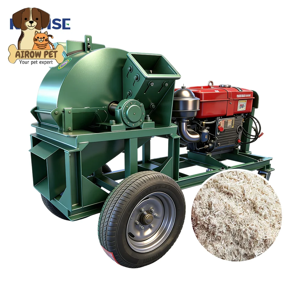 AIROW Heavy Duty Diesel Wood Crusher Machine for Continuous Board Waste Crushing in Workshops and Recycling Yards