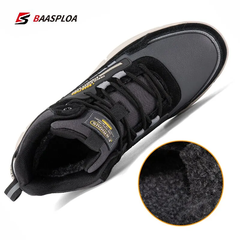 Baasploa Men Winter Cotton Shoes Leather Waterproof Casual Shoes For Men Fashion Plush Warm Sneakers Non-slip Outdoor