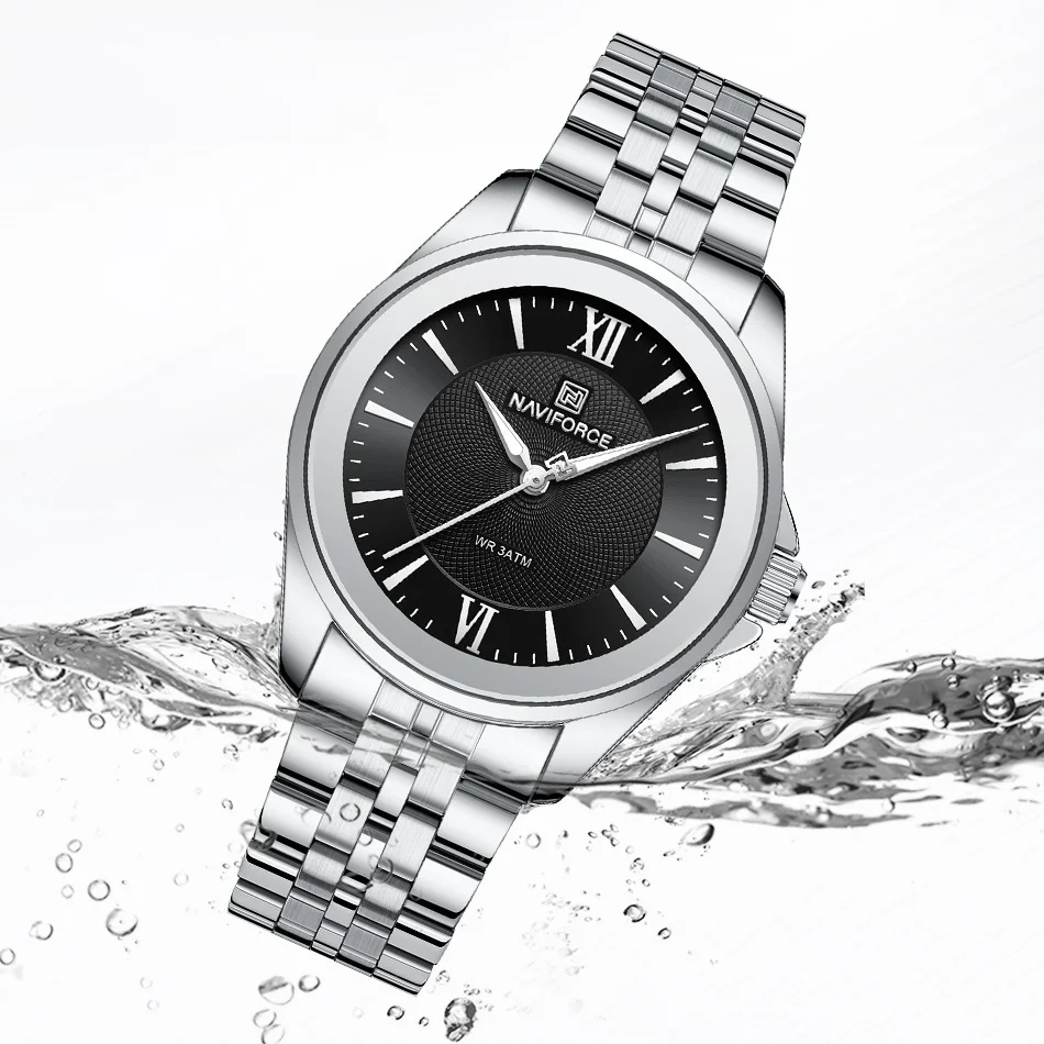NAVIFORCE Women‘s 3ATM Depth Clock Classic Waterproof Ladies Wristwatch Circular case Simple Design Stainless Steel Band Gifts