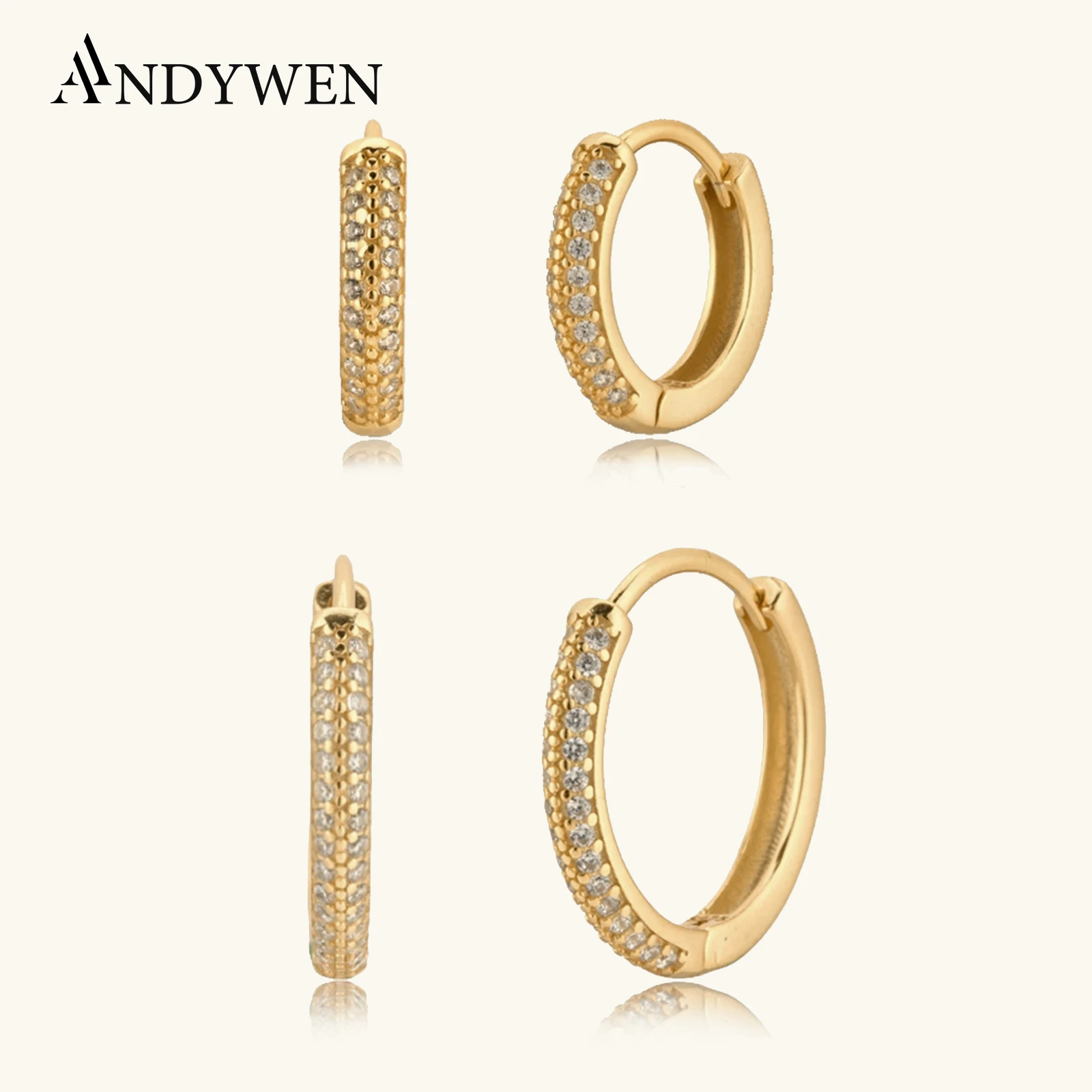 

ANDYWEN 925 Sterling Silver 10mm 15.5mm Hoops Two Line Zircon Pave Thick Huggies Women Fashion Jewelry Piercing Pendiente