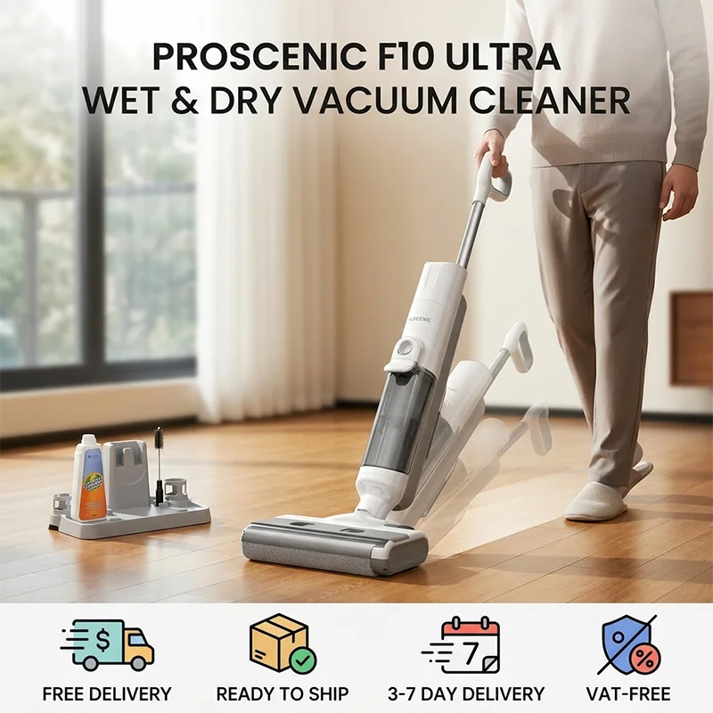 Aspirateur sans fil Proscenic F10 Ultra 3-en-1, humide et sec, autonomie de 60 minutes, r�servoir d'eau double de 1,3 L, �cran LED, auto-nettoyant