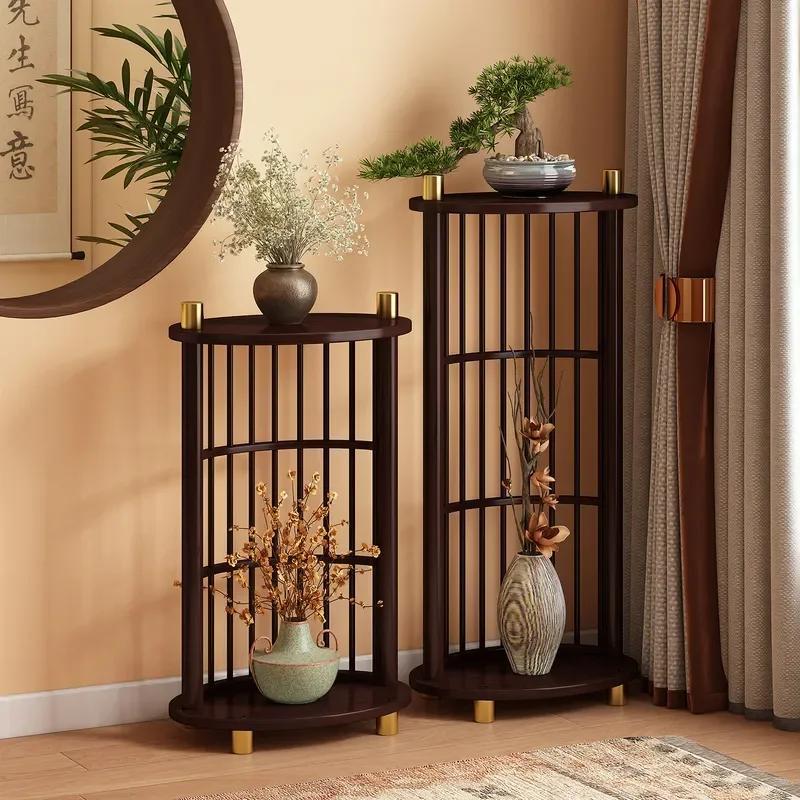 Walnut Floor Plant Stand New Chinese Style Living Room Balcony Entrance Decor Rack for Flower Pots Ornaments