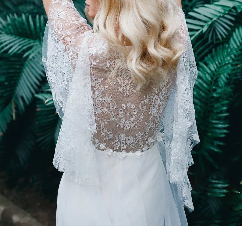 فساتين زفاف أنيقة 3D زهرة بيضاء خط الخامس الرقبة الدانتيل زين الطابق طول فساتين الزفاف رداء دي ماري