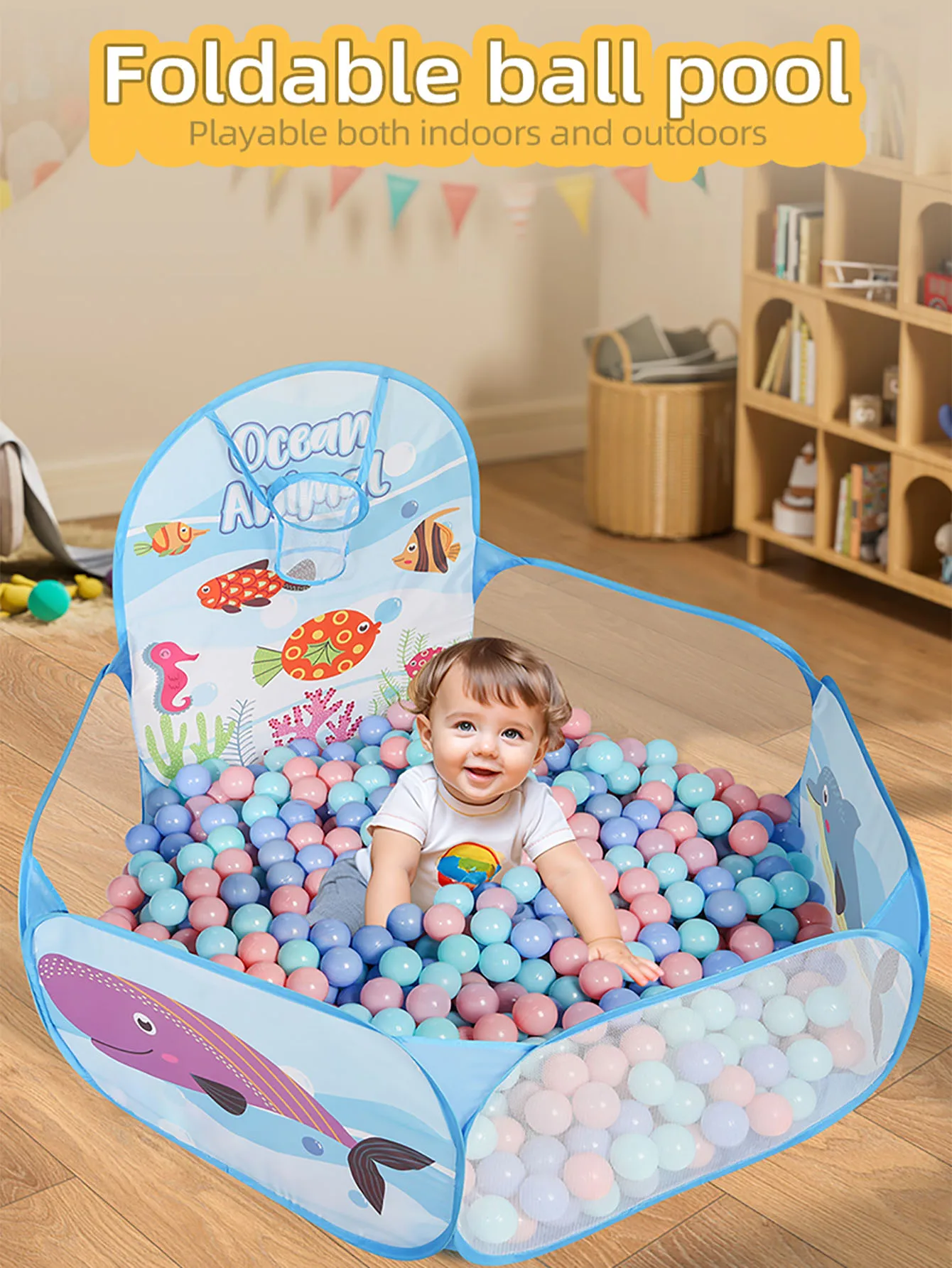 5 أنماط من حظائر الكرات للأطفال قابلة للطي مع حلقة كرة سلة، قابلة للتنفس للاستخدام الداخلي والخارجي للأطفال الصغار