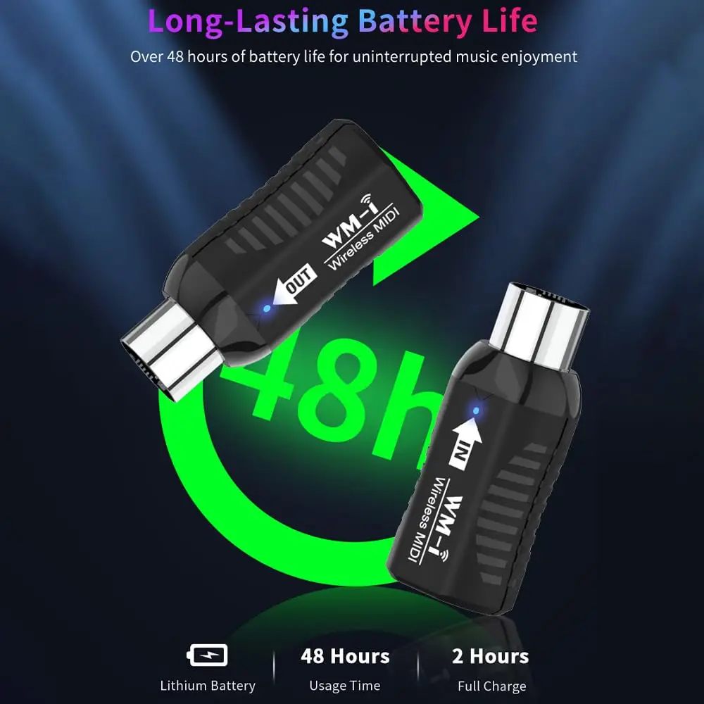 Adaptador MIDI inalámbrico Miwayer de 2,4 GHz, transmisor y receptor de audio recargable, latencia ultrabaja, conector MIDI portátil silencioso
