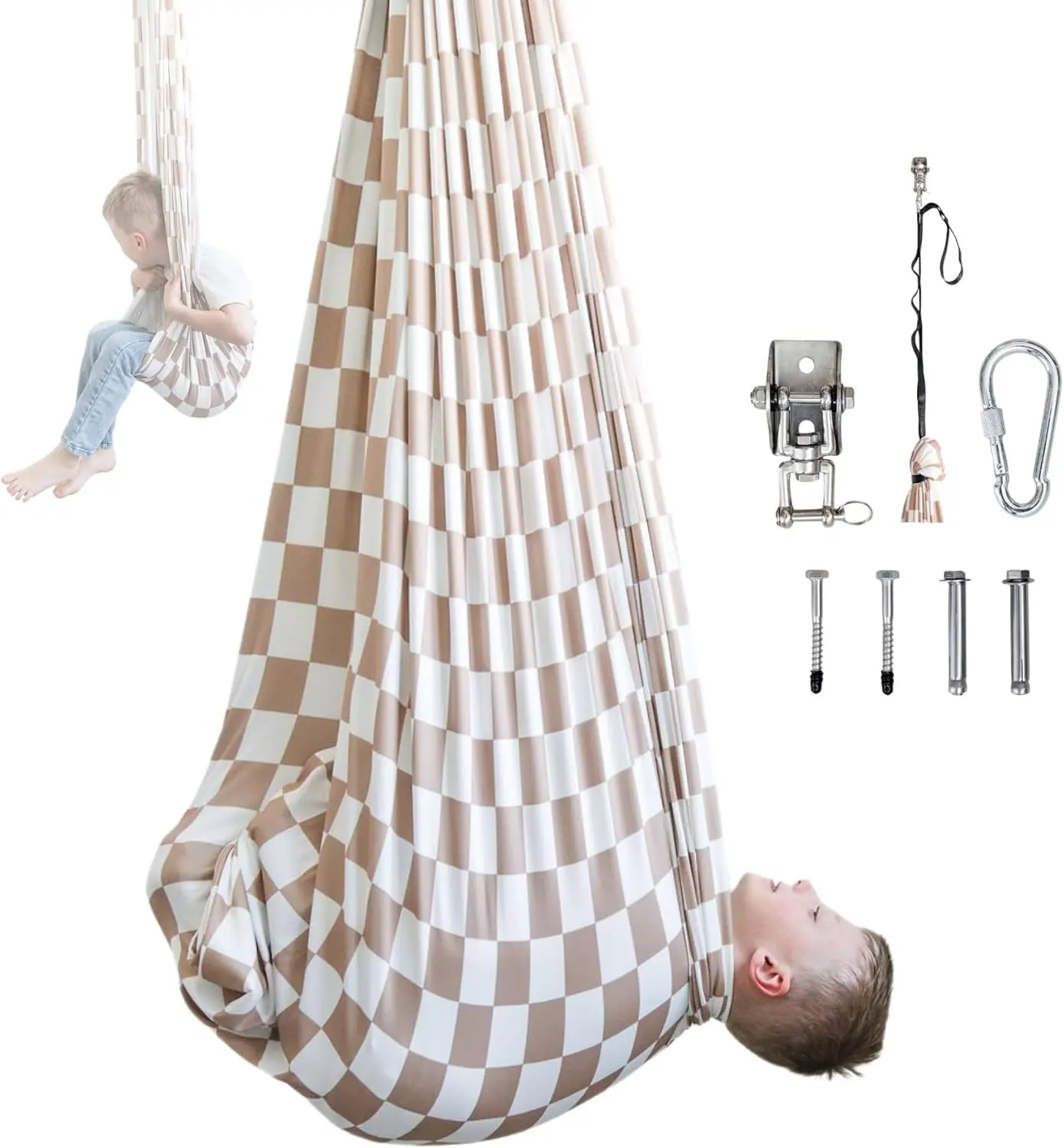 

55x60 Sensory Swing Hammock for Indoor Outdoor Use, Calming Pod Holds 200 lbs in Tan