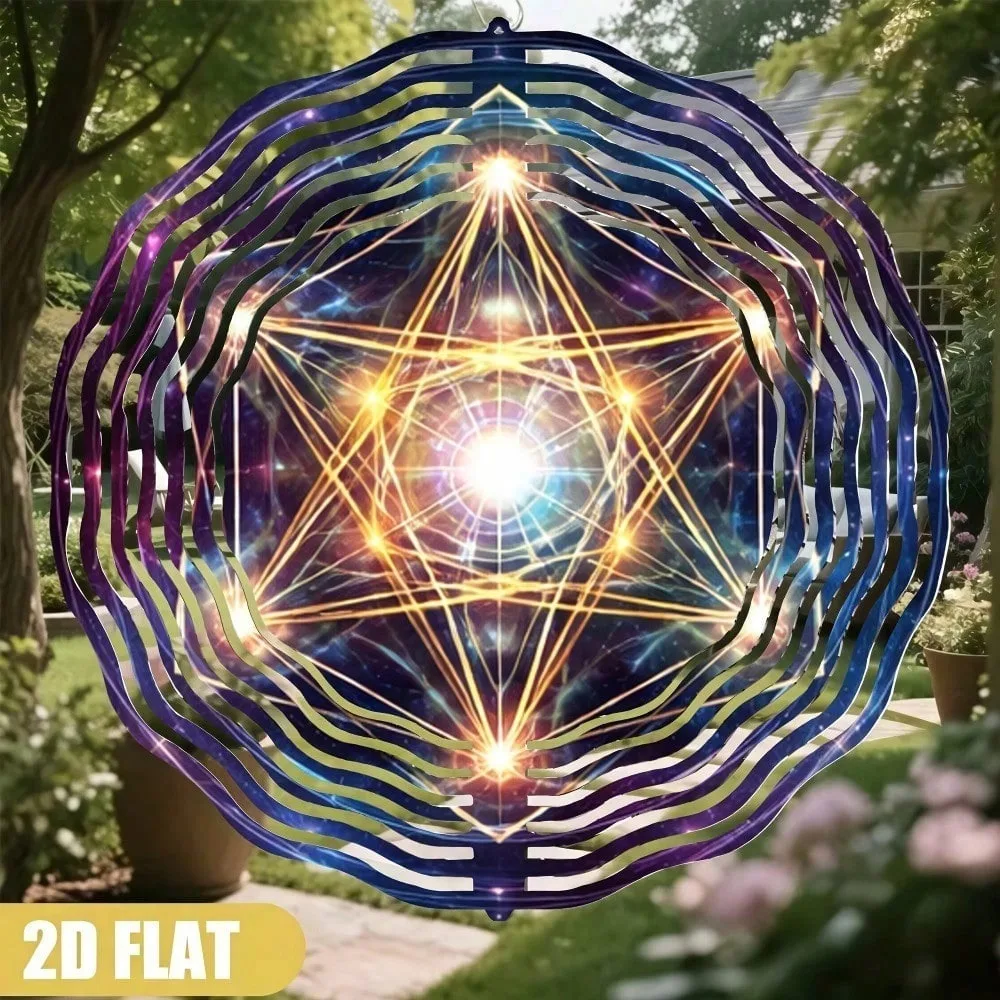 CIFbuy Iron Wind Chime 360 Degree Swivel Hook Sacred Geometry Wind Spinner Waterproof Anti Fade Hanging Ornament Garden Home